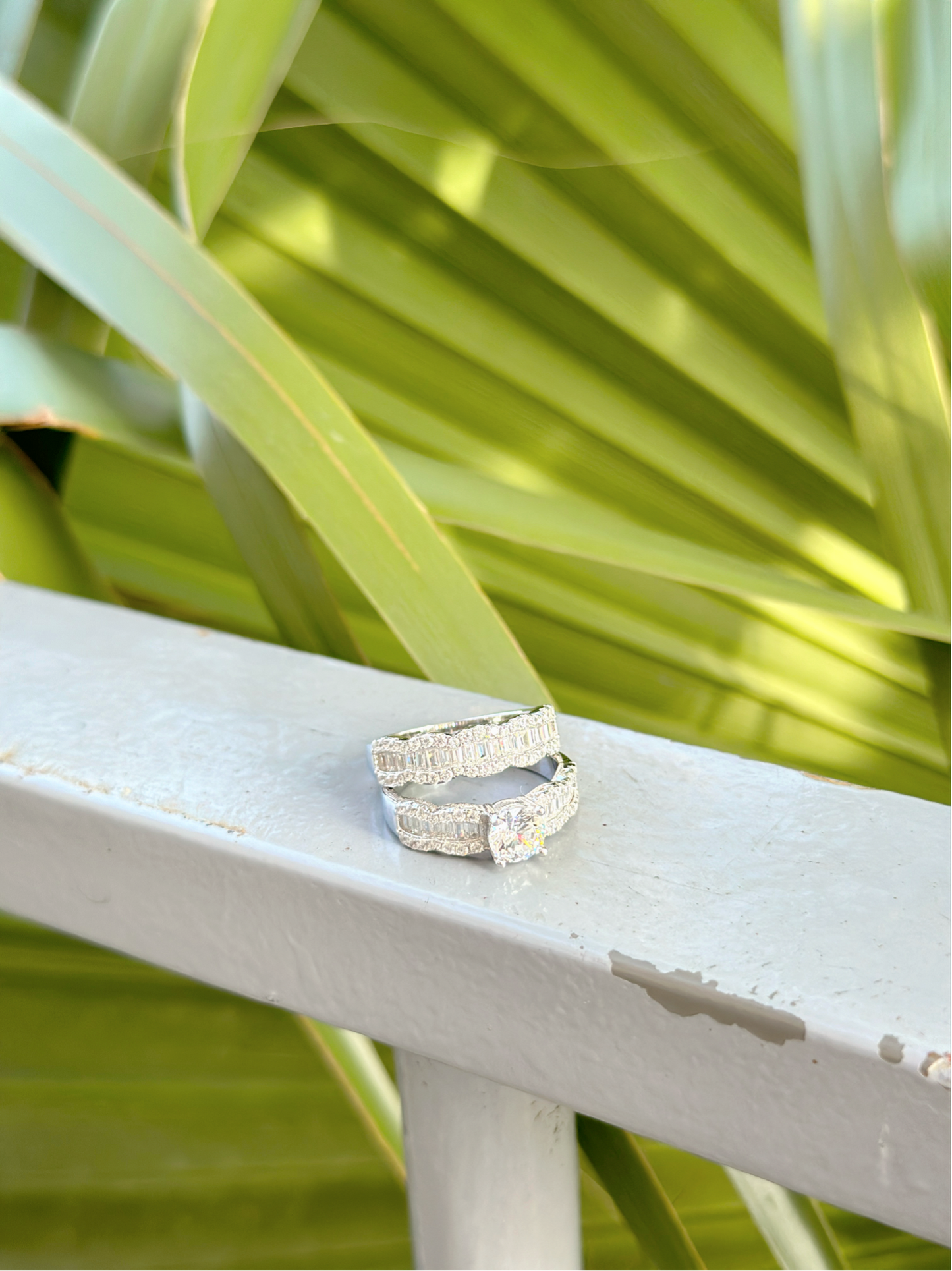 Baguette Design Twins Ring With Big Round Stone