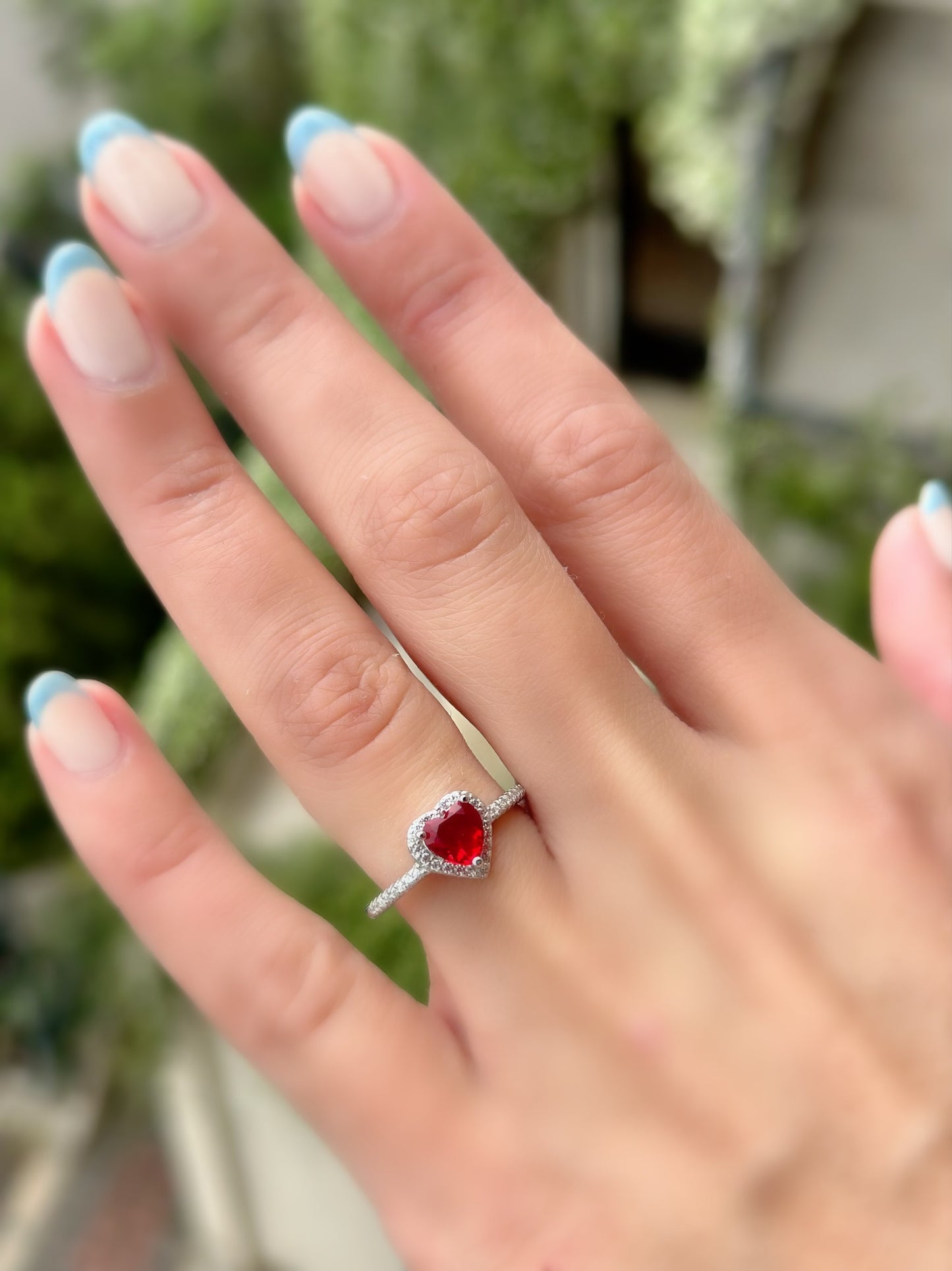 Heart Ring With Red Color Stone