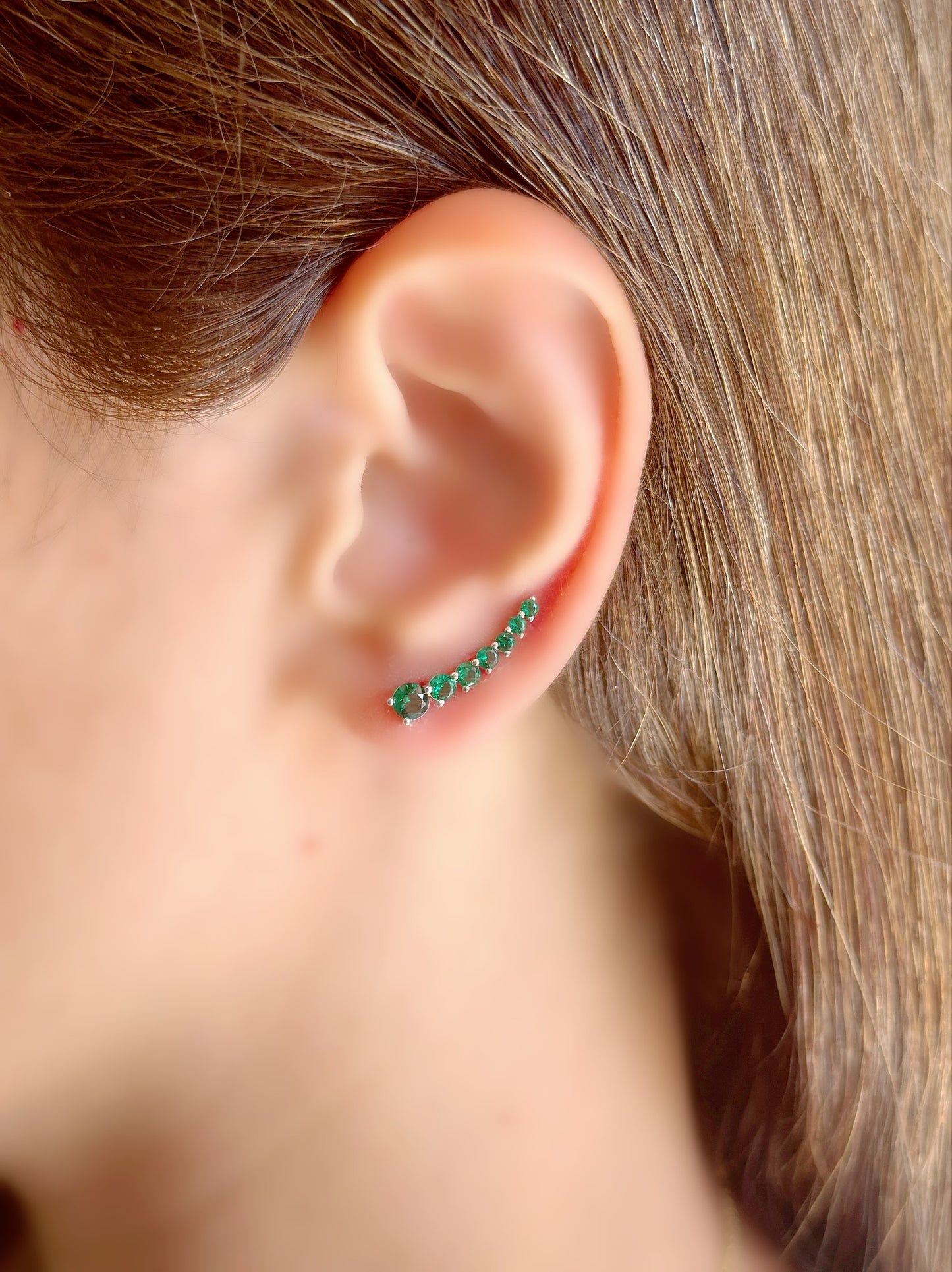 Ear Climbing Earrings Green Stones Color