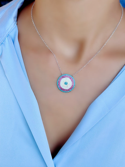 Big Circle Necklace With Colored Stones