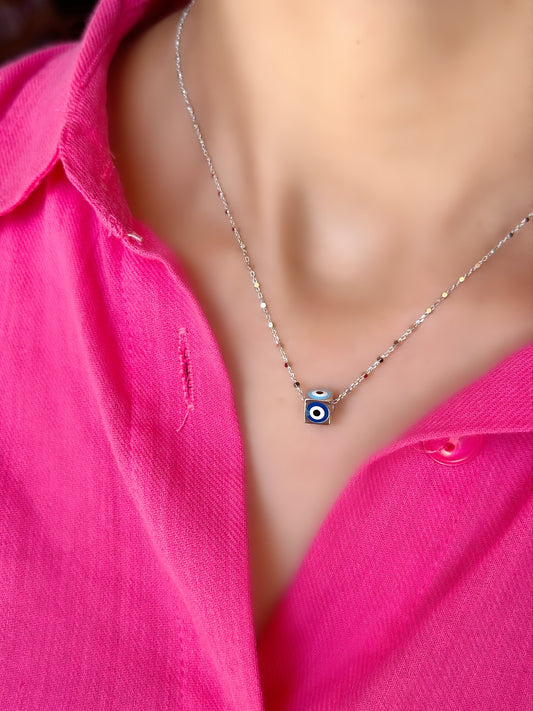 Cube Shape Evil Eye Necklace