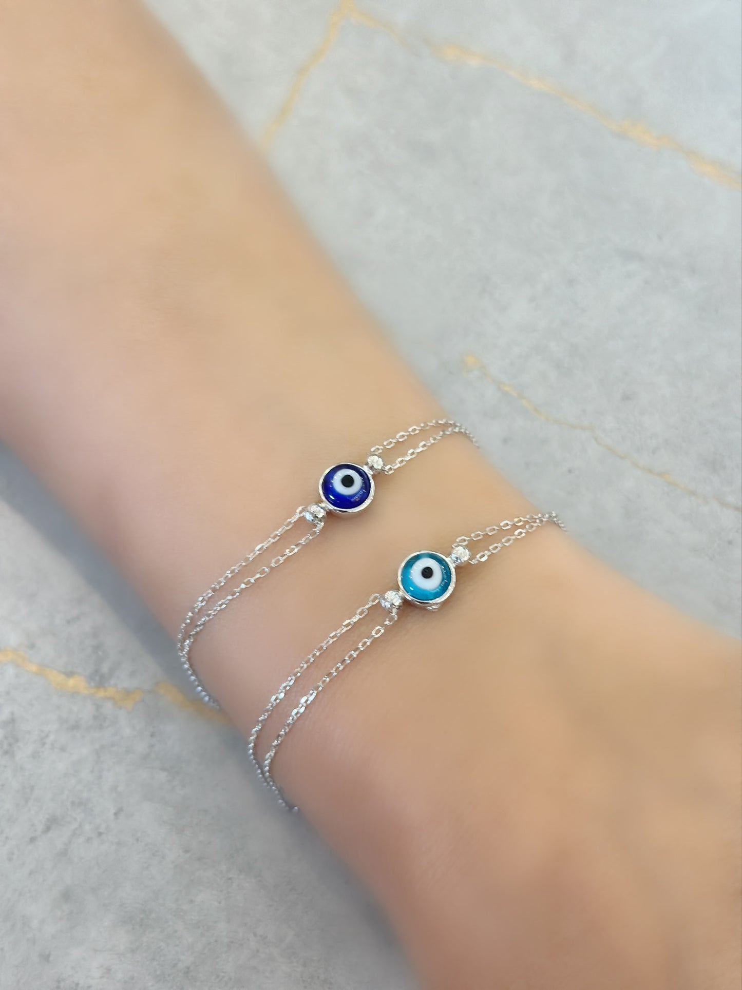 Double Chain Round Evil Eye Bracelet