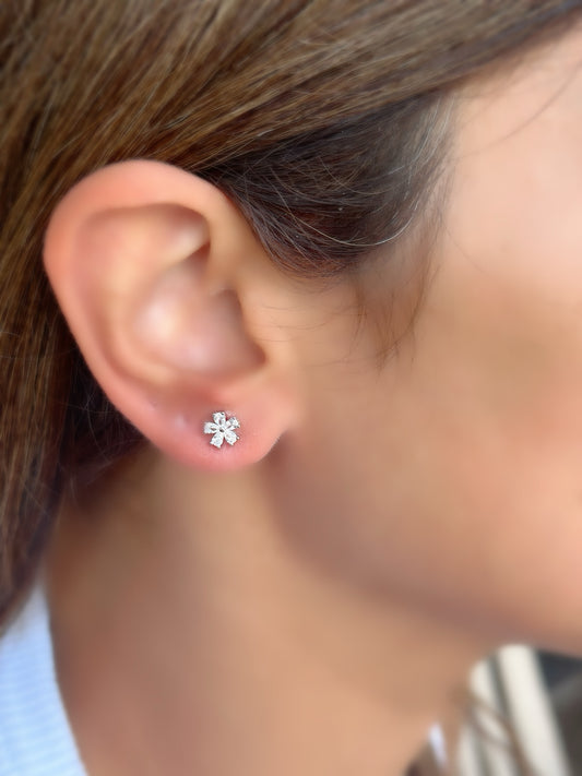 Small Flower Earrings White Stones