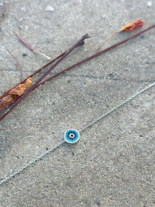 Round Medium Size Evil Eye Design Bracelet with Blue & White Colors