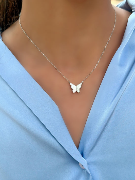 Elegant Design Butterfly Necklace Light Grey Color