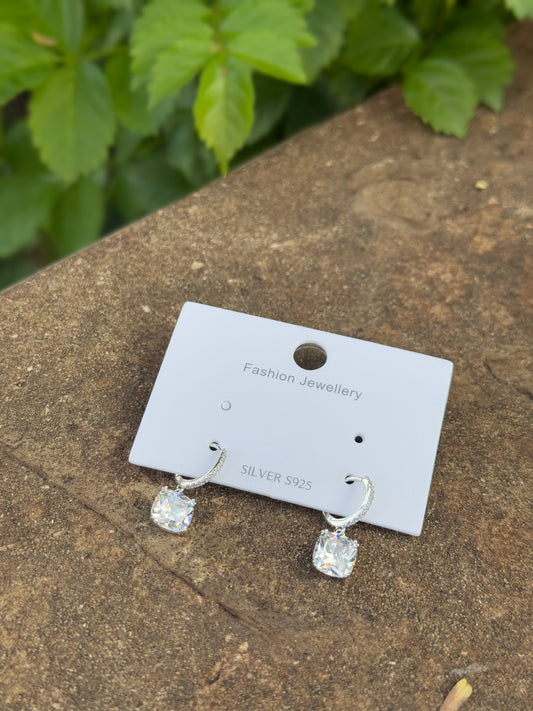 Hoop Earrings With Big Square Stone