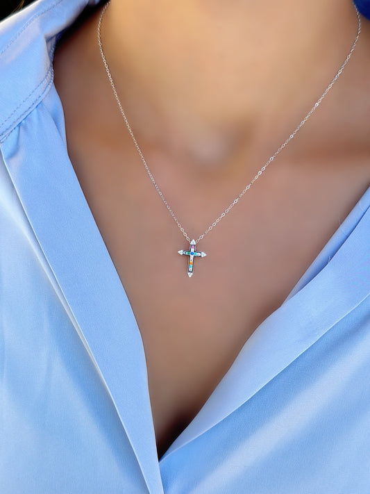 Cross Necklace With Colored Stones