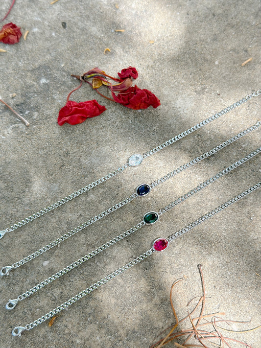 Oval Stone Cubic Chain Bracelet