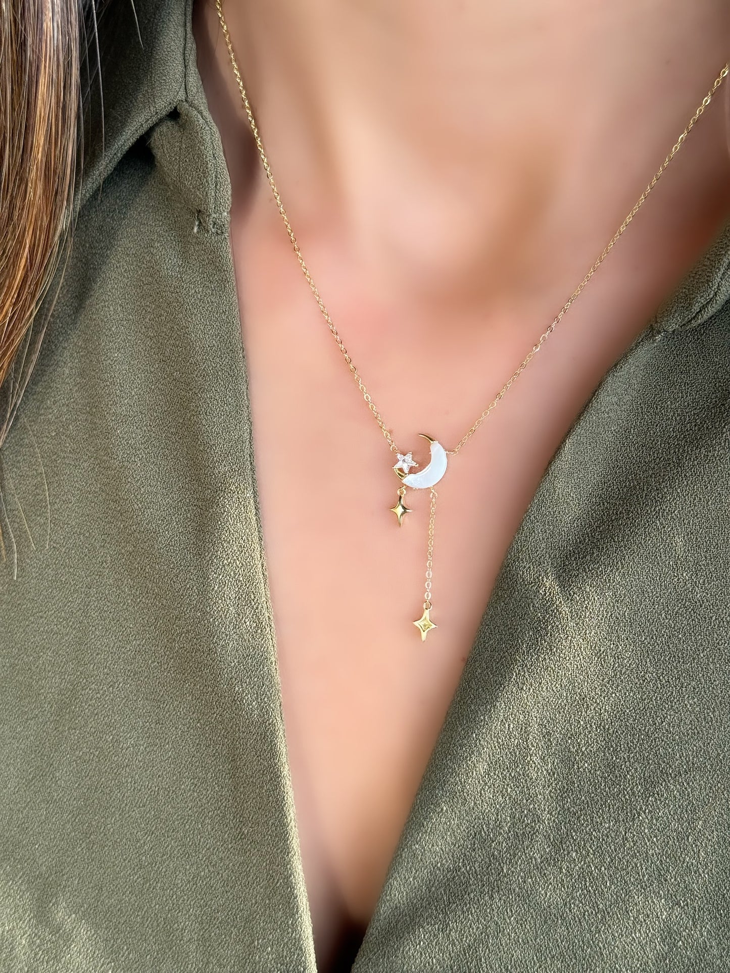 Silver 925 Gold Plated Moon & Stars Necklace