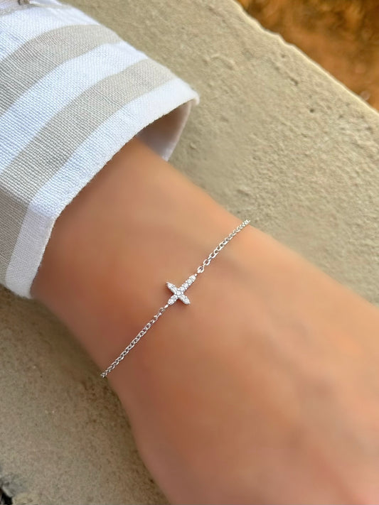 Small Cross White Stones Bracelet