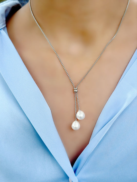 Two Drop Pearls Design Necklace