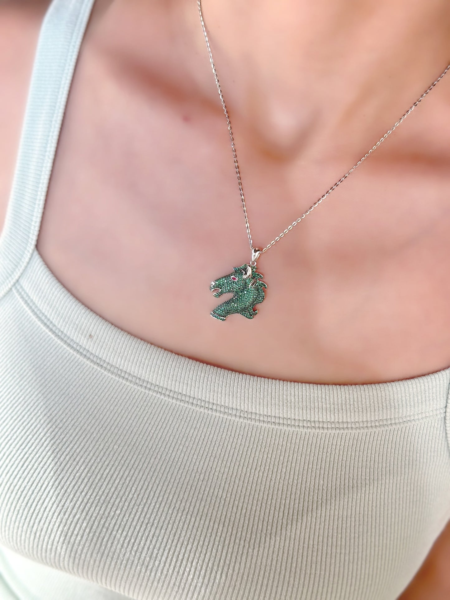 Horse Face Necklace Green Color