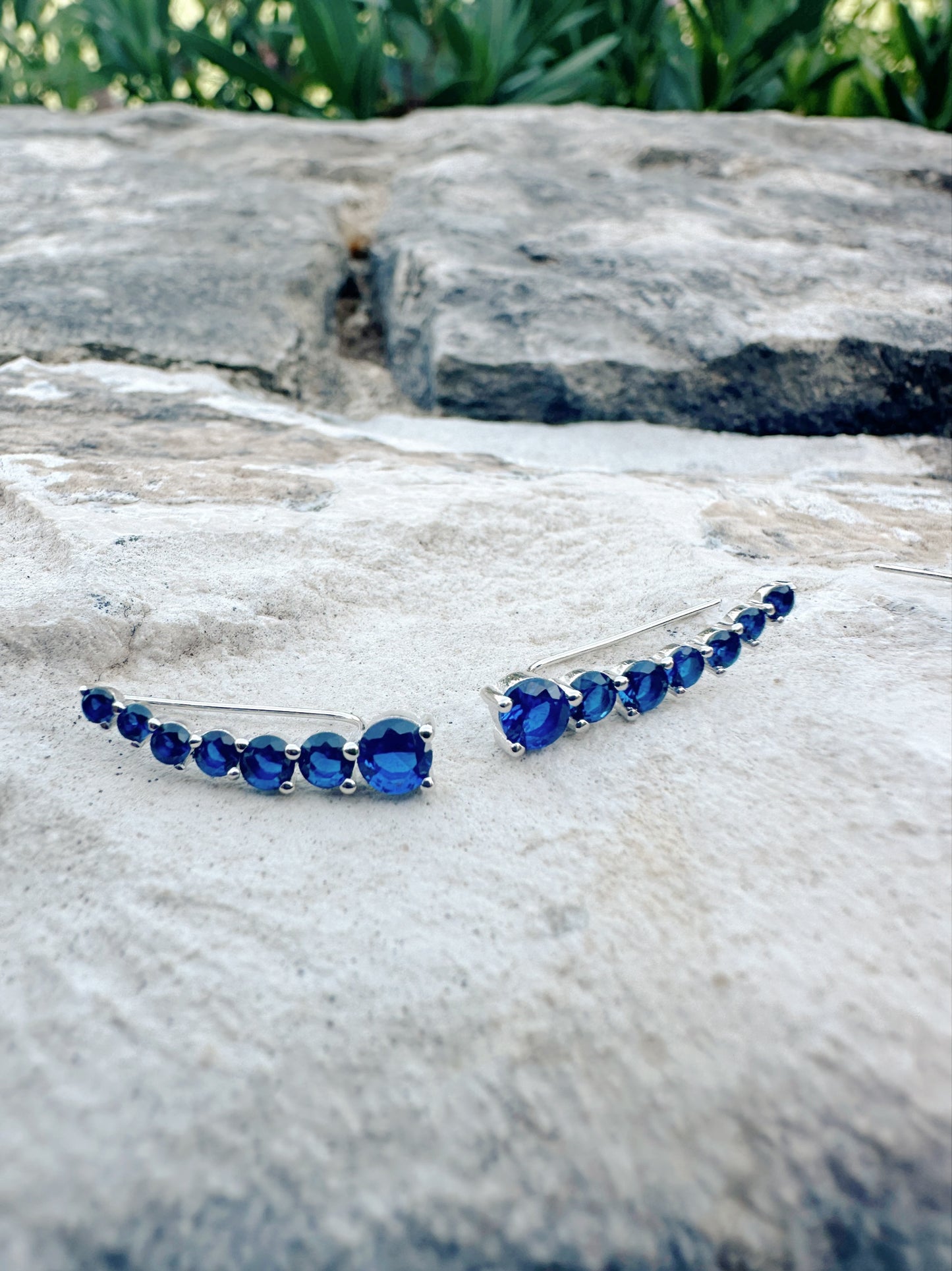 Ear Climbing Earrings Blue Stones Color