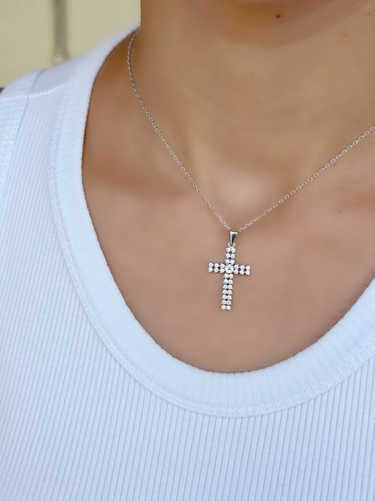 Big Cross with Small Round Stones Necklace