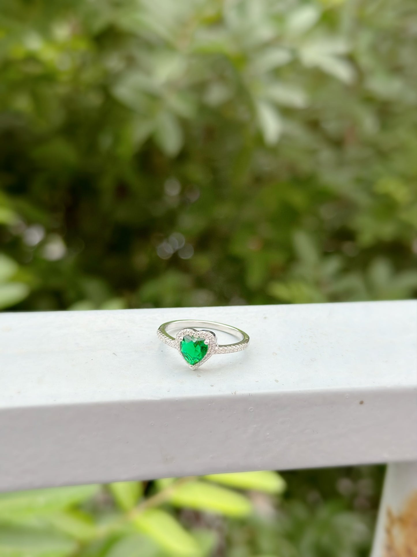 Heart Ring Green Stone Color