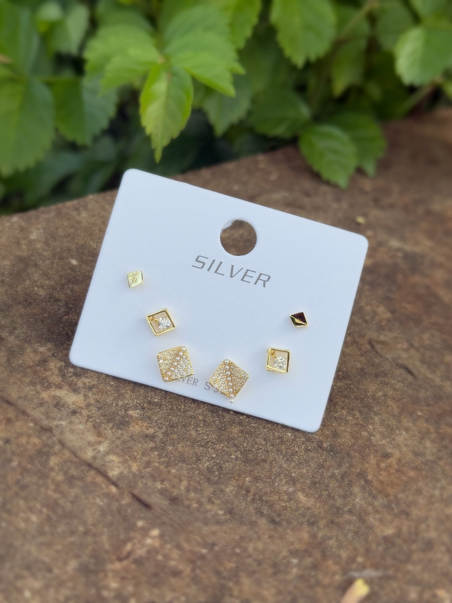 Silver 925 Gold Plated Geometric Shapes Set Of Earrings