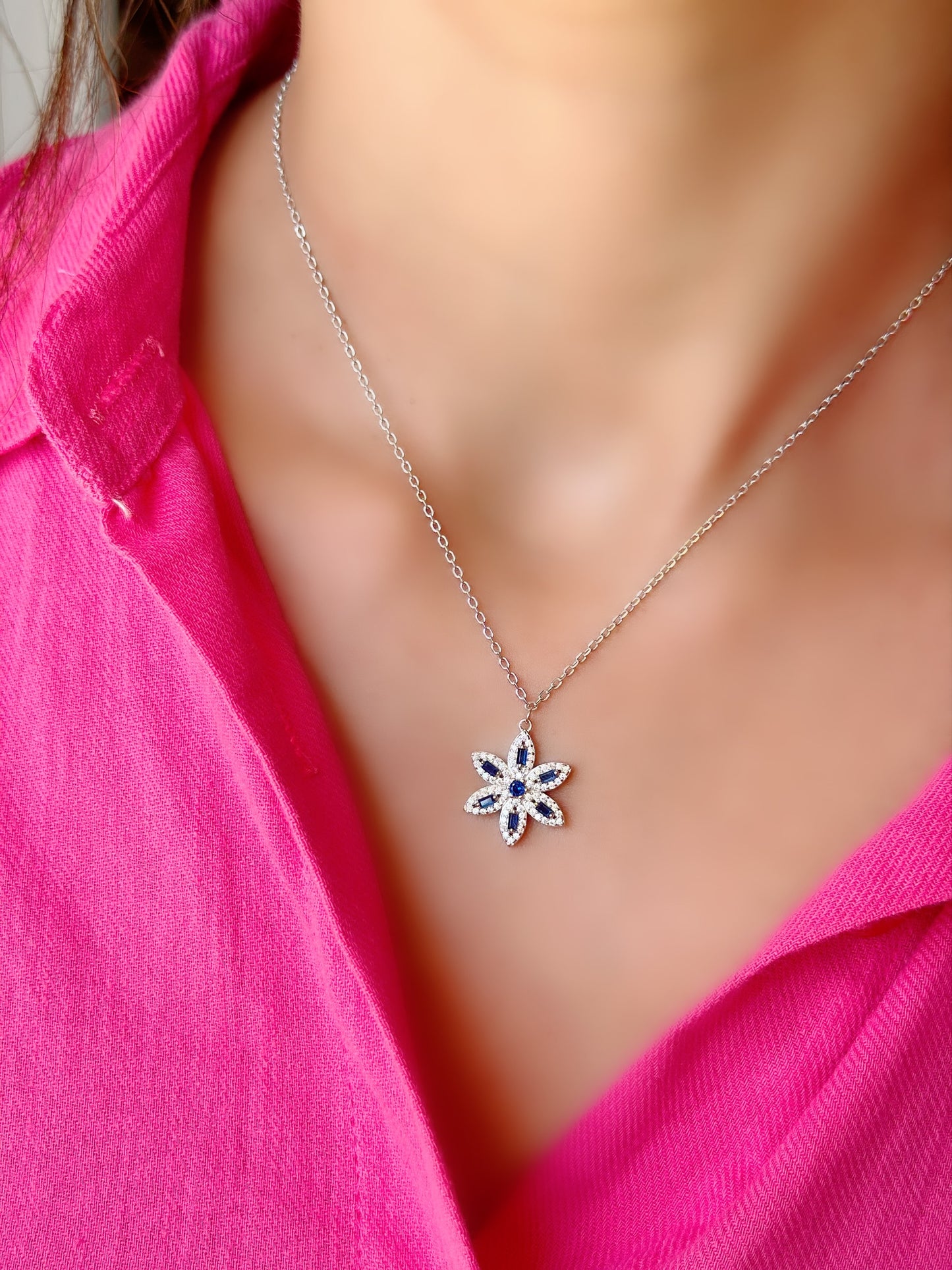 Flower Necklace Blue Stones