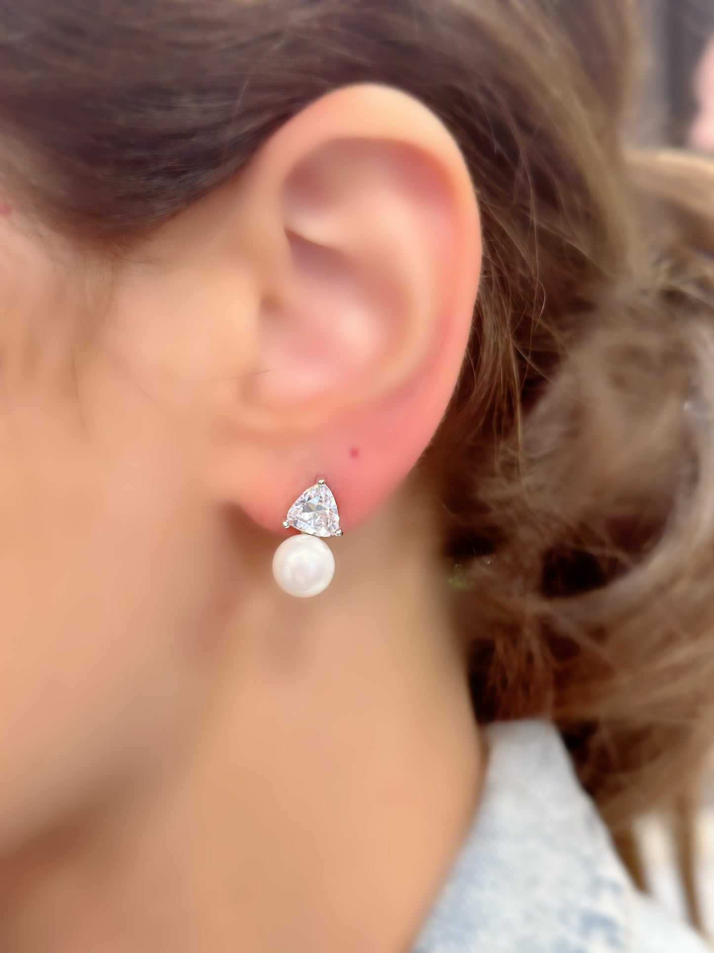 Pearl & Triangle zircon Stone Earrings