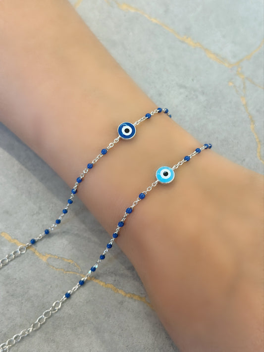 Round Evil Eye Bracelet With Blue Beads