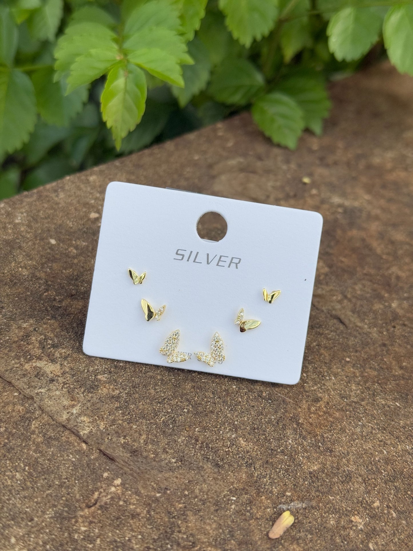 Silver 925 Gold Plated Butterflies Set Of Earrings