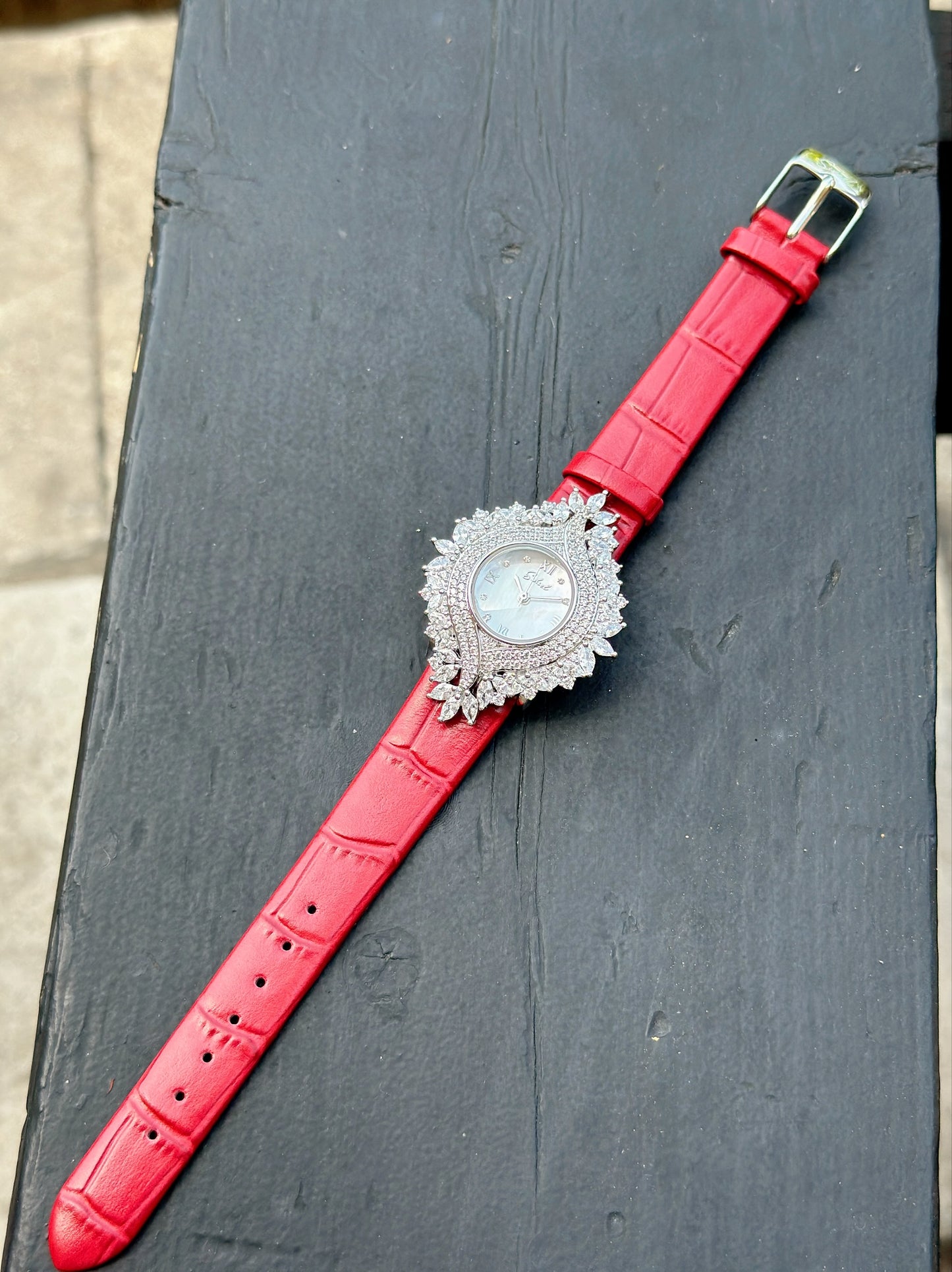 Silver 925 Special Design Watch Red Band