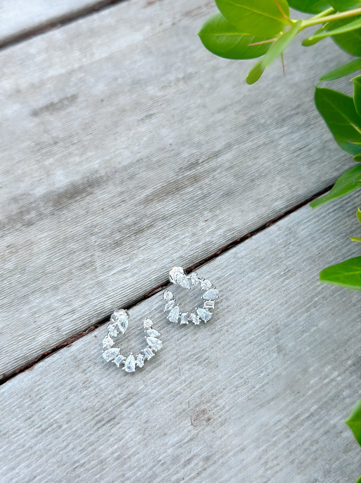 Hoop Spiral Design Earrings White Stones