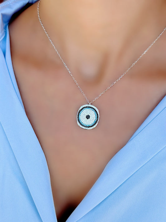 Curved Big Evil Eye Design Necklace