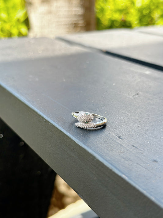 Snake Design Ring With Small Green Stones