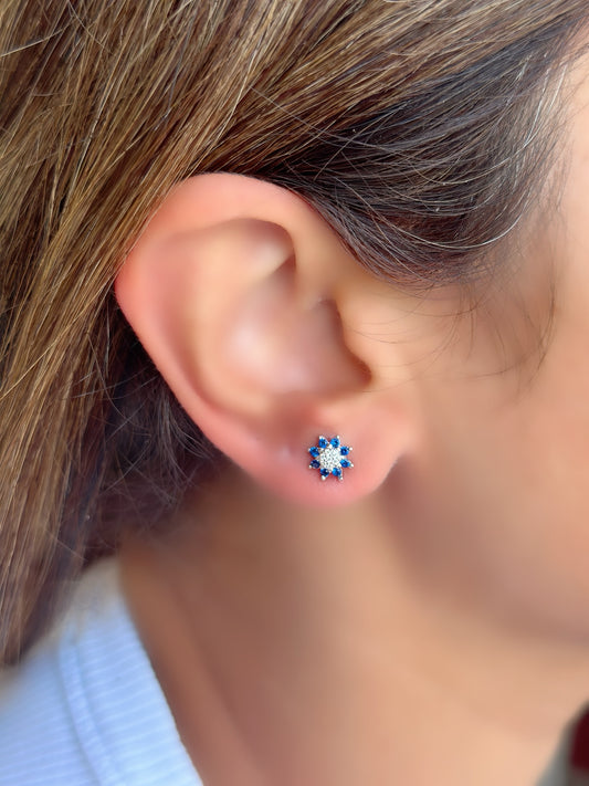 Sun Shape Blue & White Stones Earrings