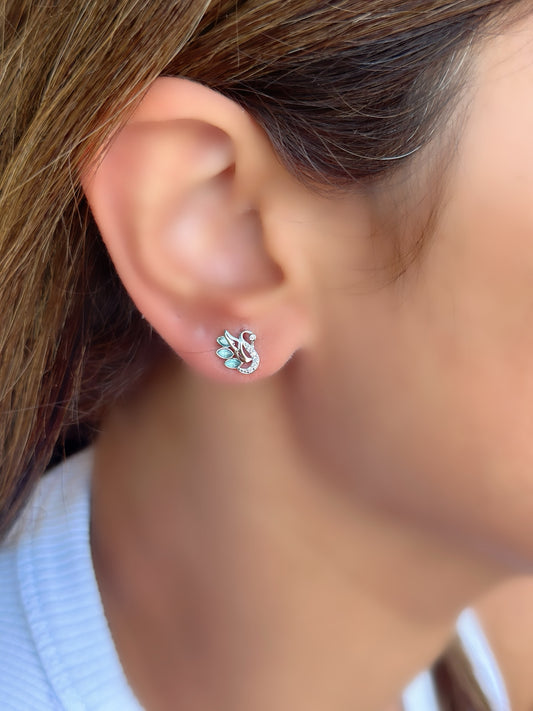 Swan Design Earrings With White & Blue Stones