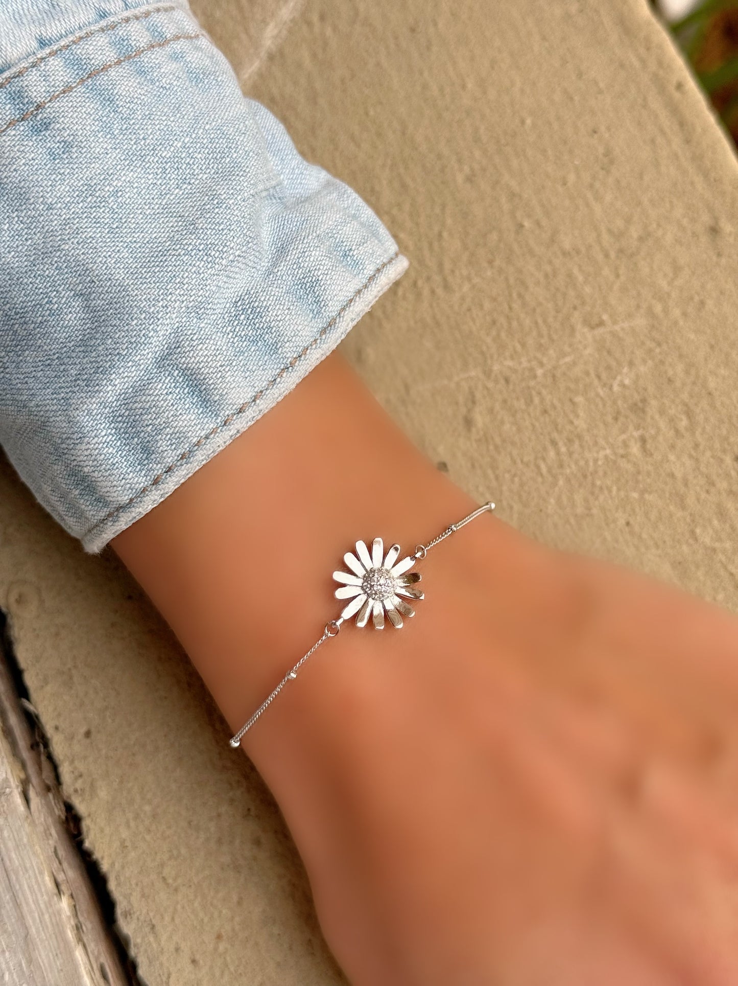 Flower Design Bracelet With small silver Beads