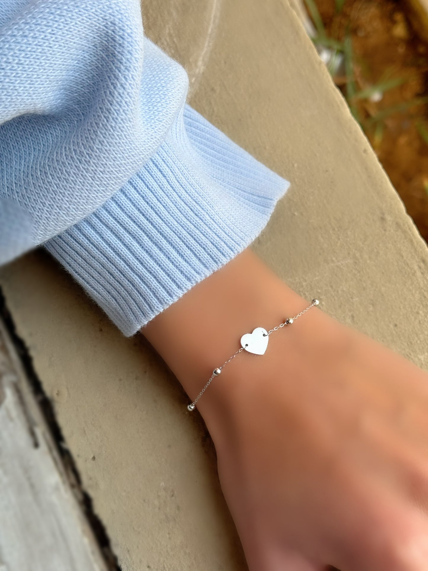 Plain Heart Bracelet With Silver Beads