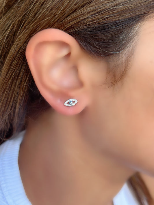 Dark Blue Evil Eye Design Earrings With White Stones