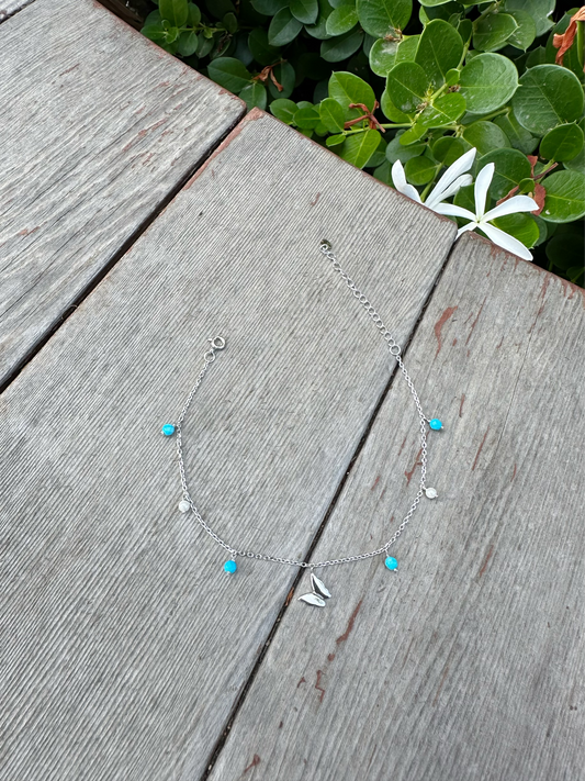 Butterfly With Blue & White Beads Anklet