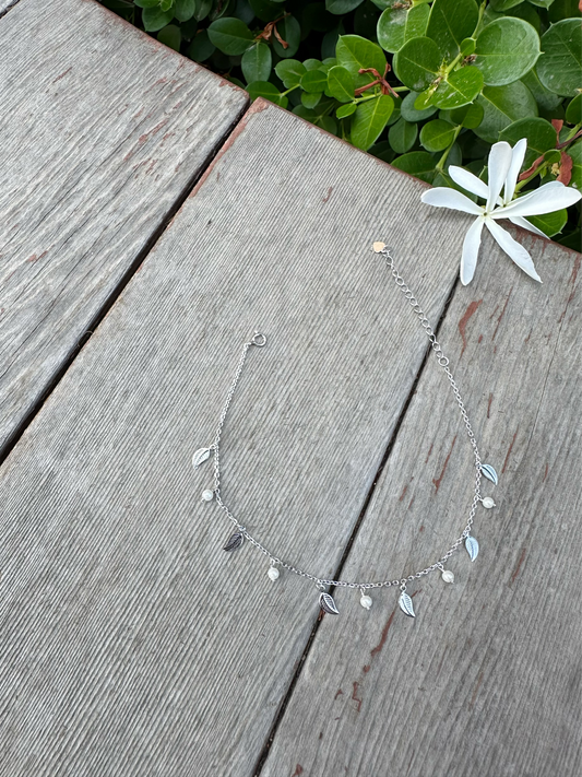 leaves With White & Blue Beads