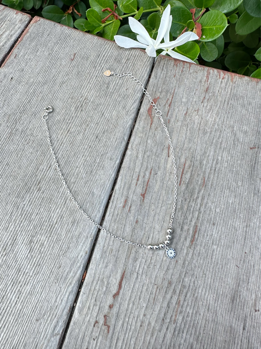 Round Evil Eye With Silver Beads Anklet